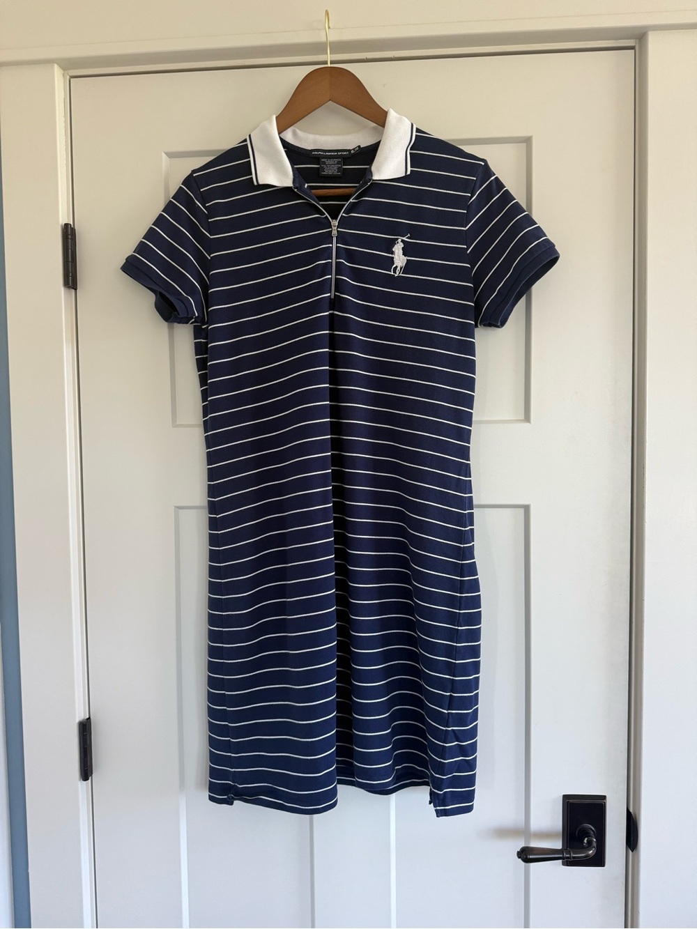 Polo Ralph Lauren Striped Quarter-Zip Polo Midi Dress Navy White Size XL